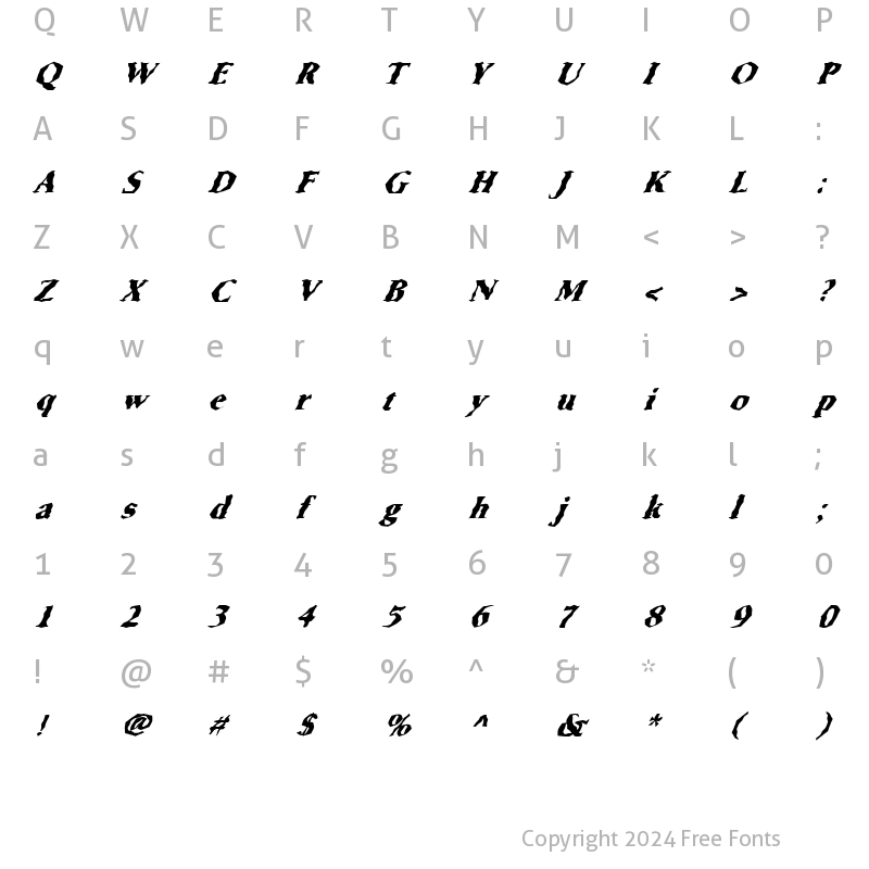 Character Map of FZ WACKY 66 ITALIC Normal