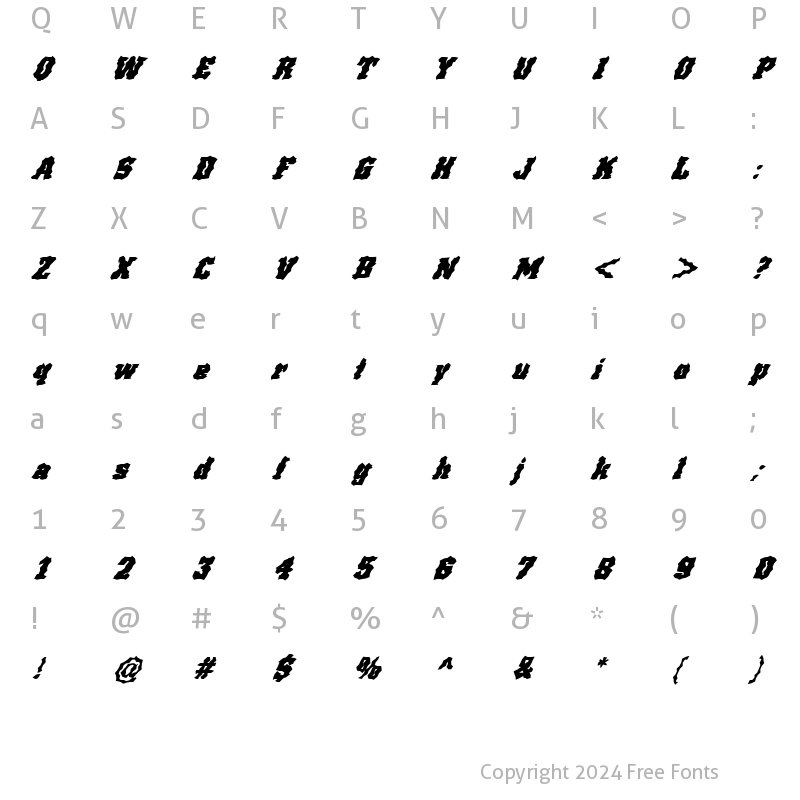 Character Map of FZ WACKY 67 ITALIC Normal