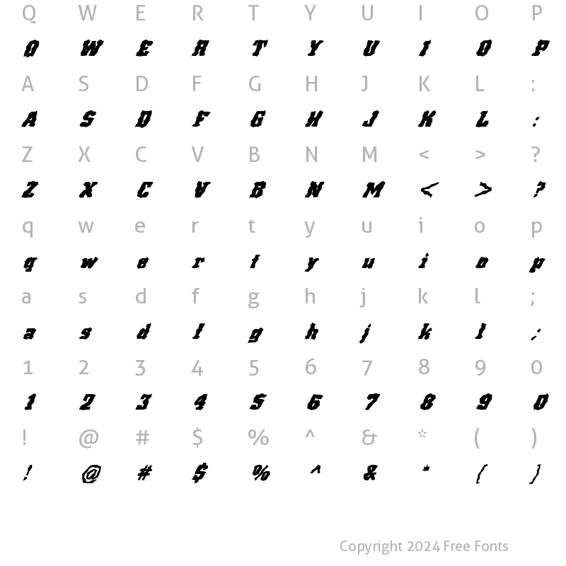 Character Map of FZ WACKY 68 ITALIC Normal