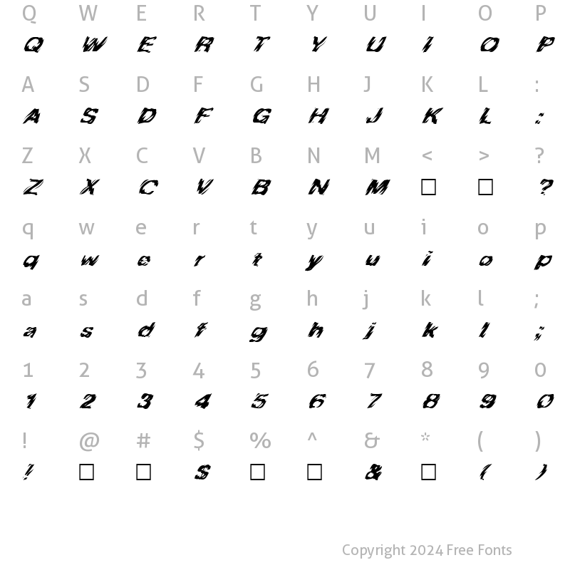 Character Map of FZ WARPED 10 ITALIC Normal