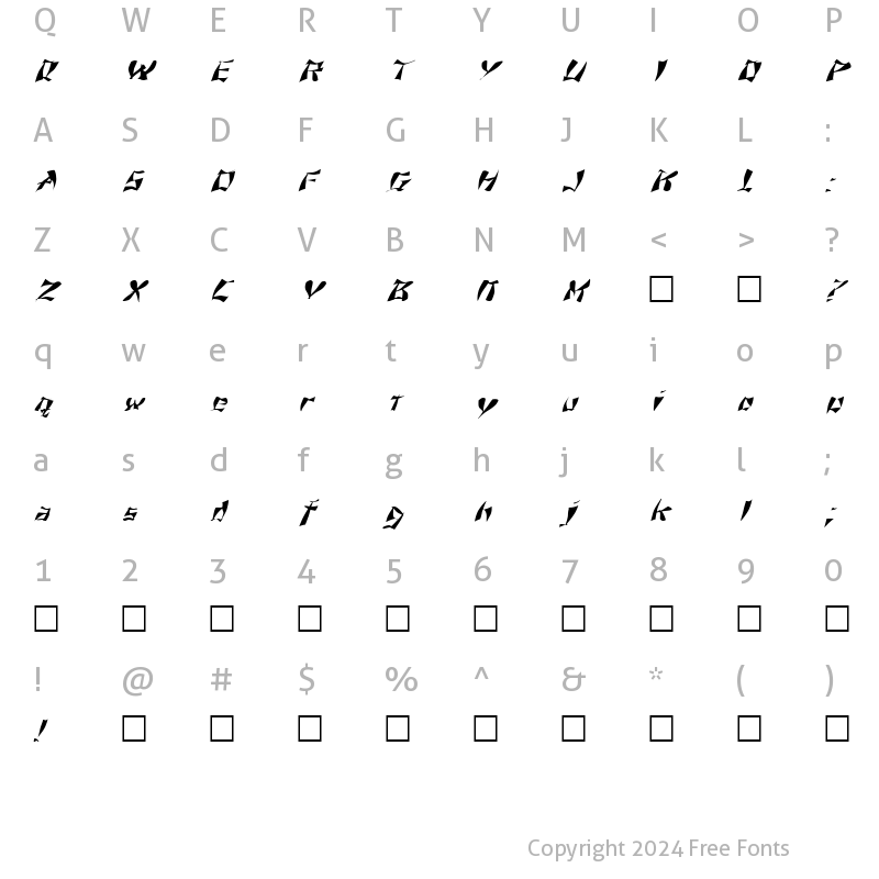 Character Map of FZ WARPED 11 ITALIC Normal