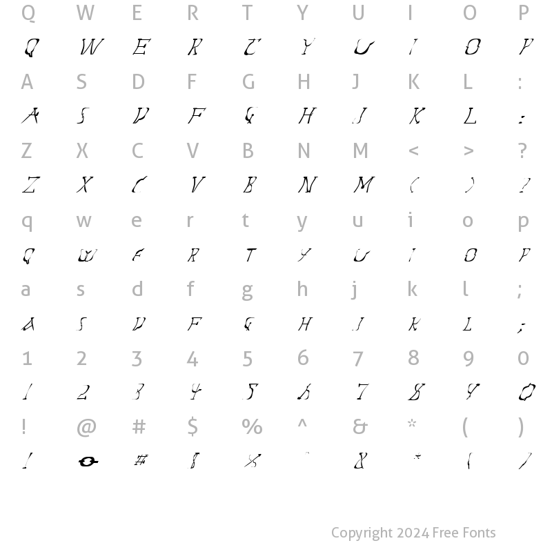 Character Map of FZ WARPED 14 ITALIC Normal