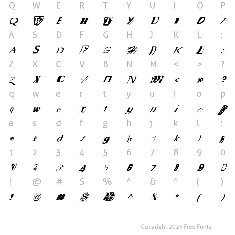 Character Map of FZ WARPED 15 ITALIC Normal