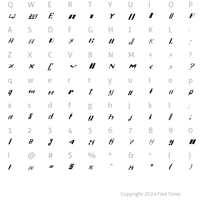 Character Map of FZ WARPED 16 ITALIC Normal