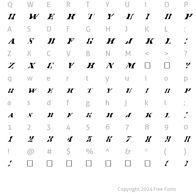 Character Map of FZ WARPED 17 ITALIC Normal