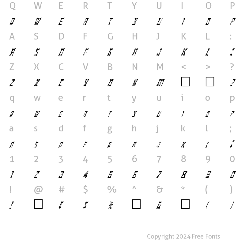 Character Map of FZ WARPED 18 ITALIC Normal