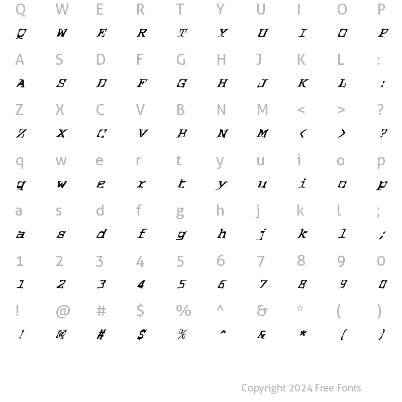 Character Map of FZ WARPED 2 ITALIC Normal