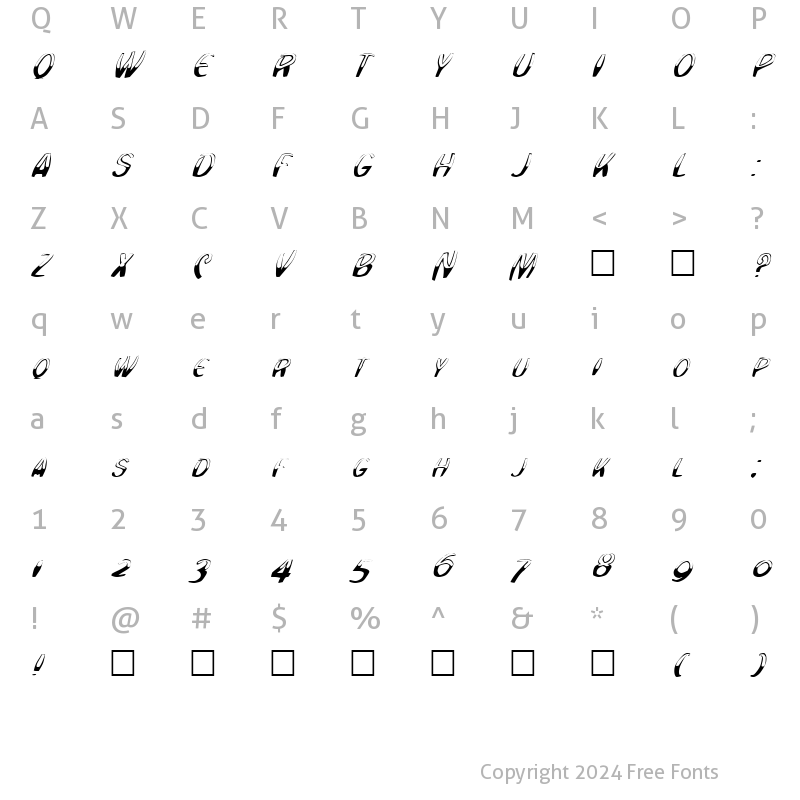 Character Map of FZ WARPED 20 ITALIC Normal