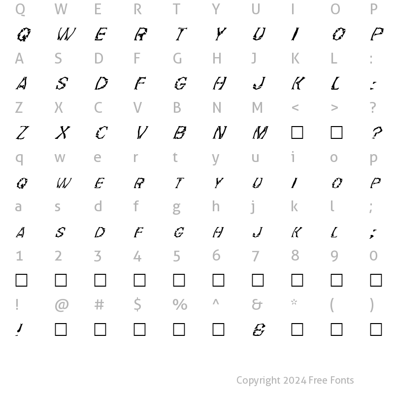 Character Map of FZ WARPED 21 ITALIC Normal