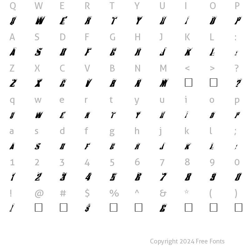 Character Map of FZ WARPED 22 ITALIC Normal