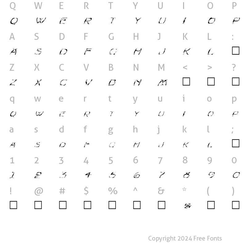 Character Map of FZ WARPED 23 ITALIC Normal