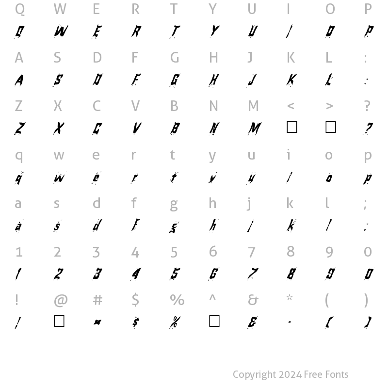 Character Map of FZ WARPED 24 ITALIC Normal