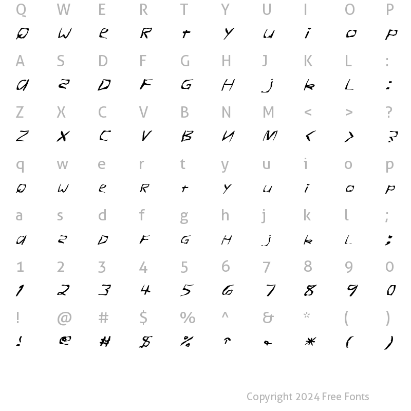 Character Map of FZ WARPED 26 ITALIC Normal