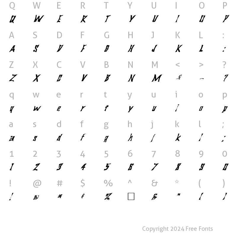 Character Map of FZ WARPED 29 ITALIC Normal