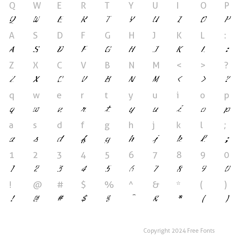 Character Map of FZ WARPED 30 ITALIC Normal