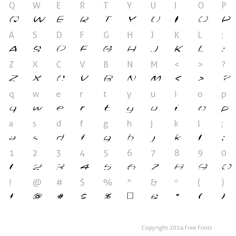 Character Map of FZ WARPED 33 ITALIC Normal