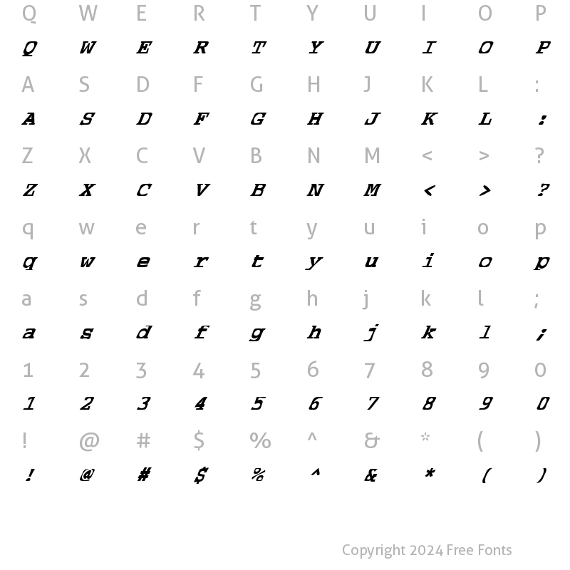 Character Map of FZ WARPED 39 ITALIC Normal