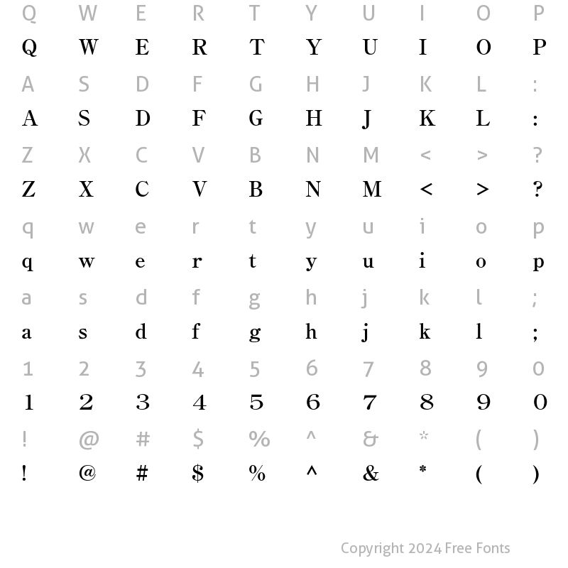 Character Map of G-OTF Ryumin Pro B-KL