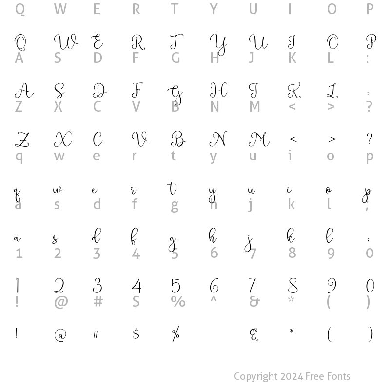 Character Map of Gabilo script Regular