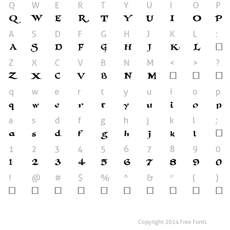 Character Map of Gabriel Regular Demo lar