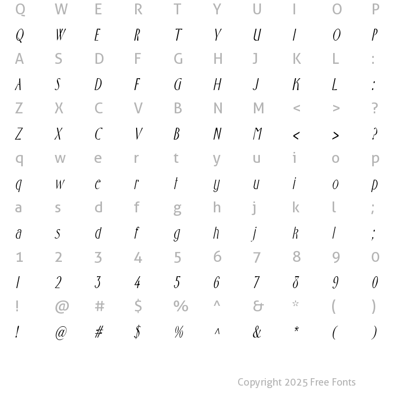 Character Map of GabrielCondensed Italic