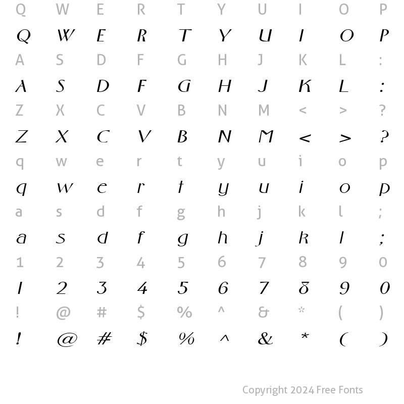 Character Map of GabrielExtended Italic