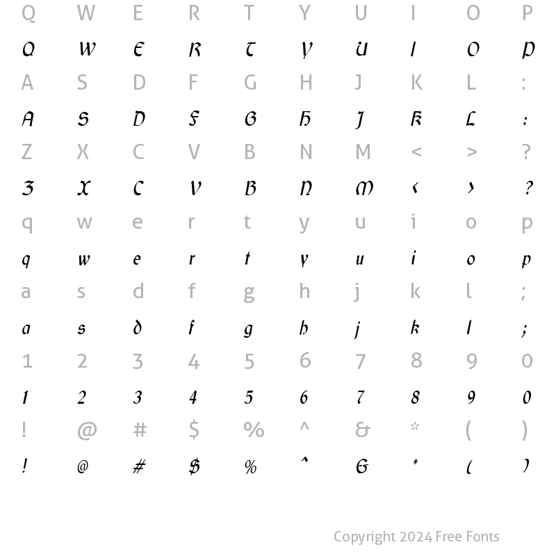 Character Map of GaelicCondensed Italic