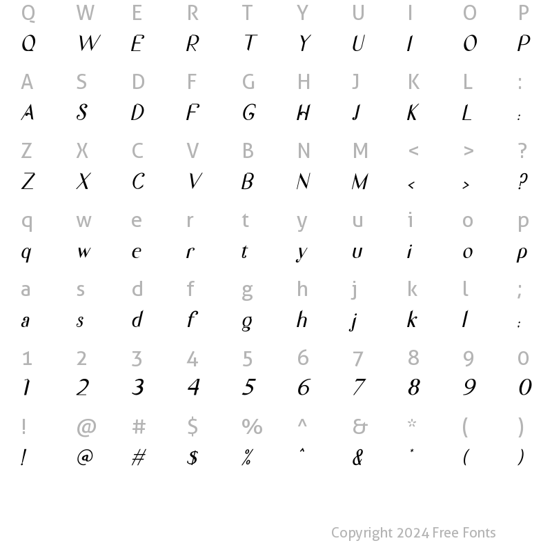 Character Map of Gaftora Italic Italic