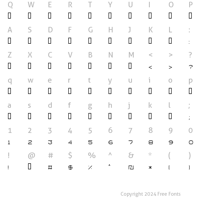 Character Map of Gagua Thin Regular