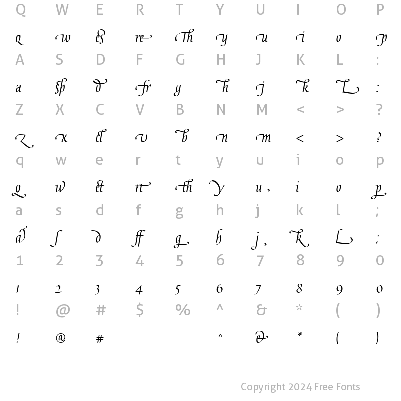 Character Map of Gaius LT Regular Ligatures