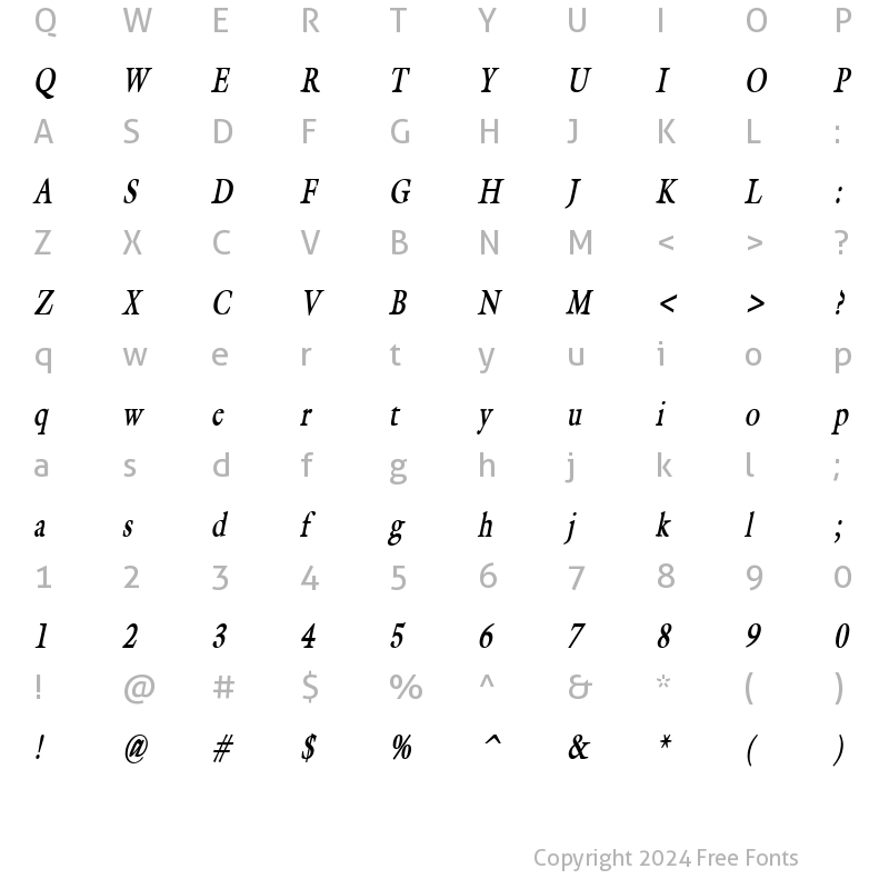 Character Map of Galant-Condensed Bold Italic