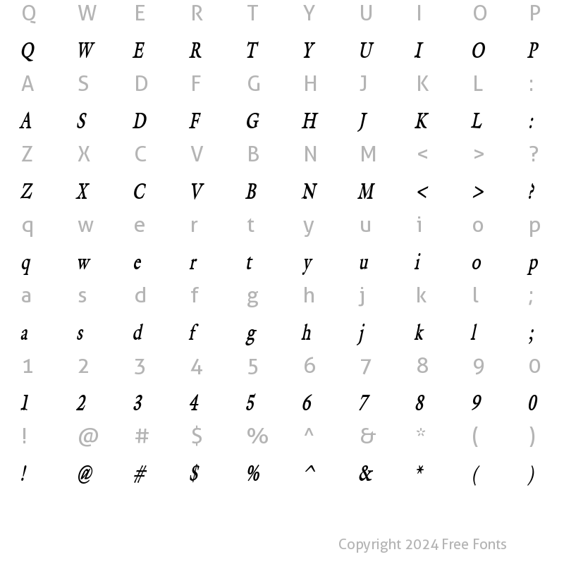 Character Map of Galant Condensed BoldItalic