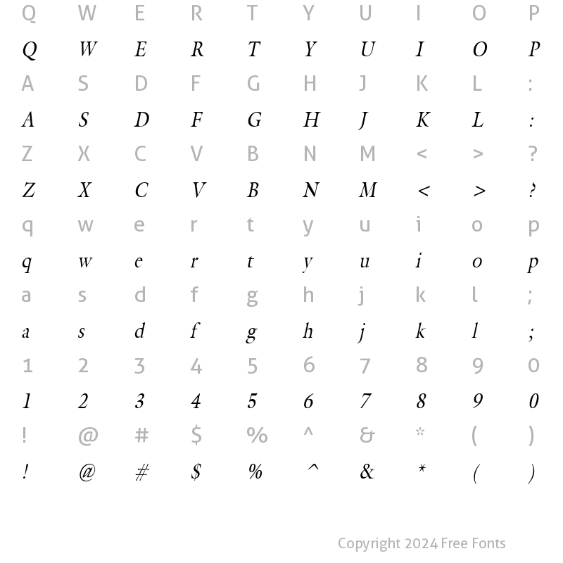 Character Map of Galant Condensed Italic