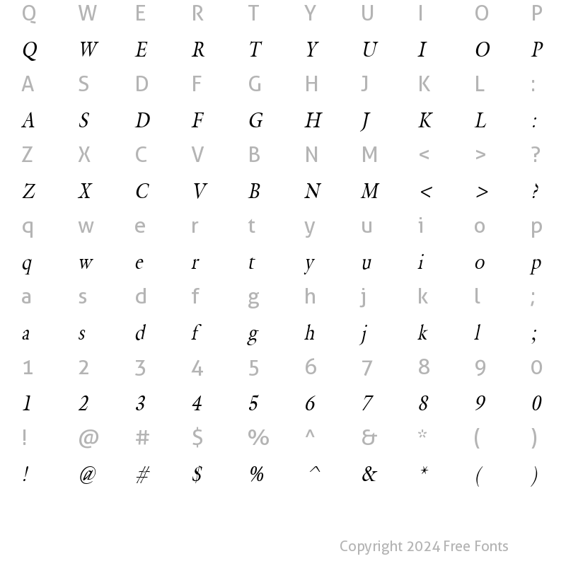 Character Map of Galant-Condensed Italic