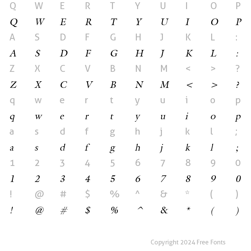 Character Map of Galant Italic