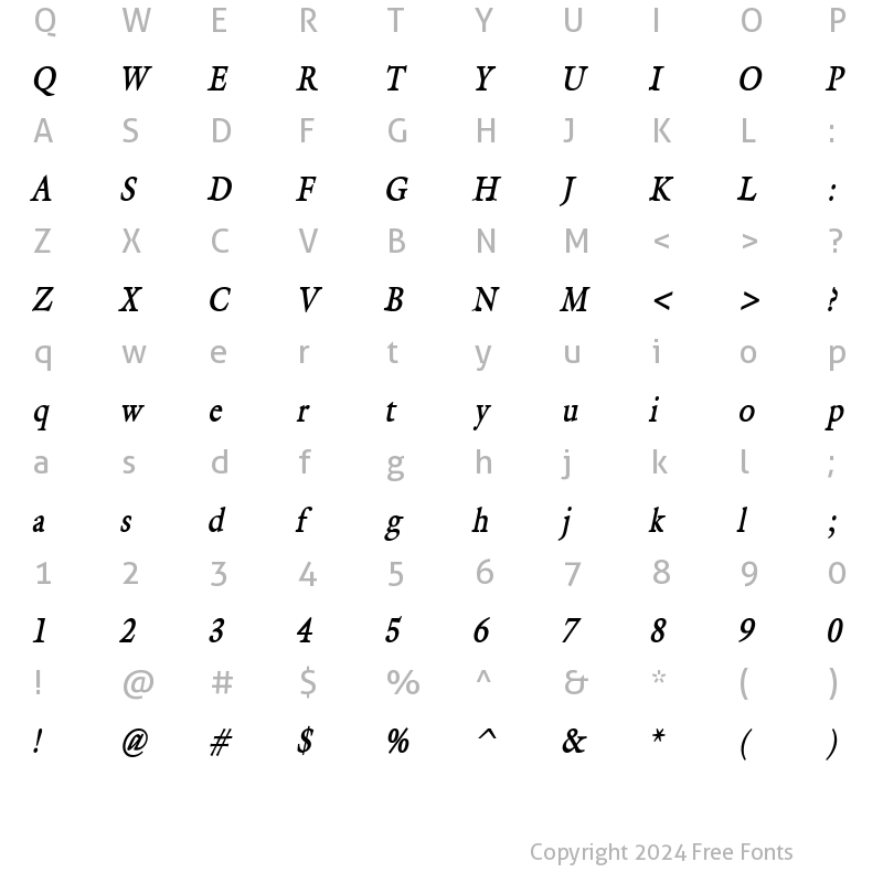 Character Map of Galant Thin BoldItalic