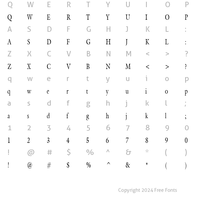 Character Map of Galant Thin Normal