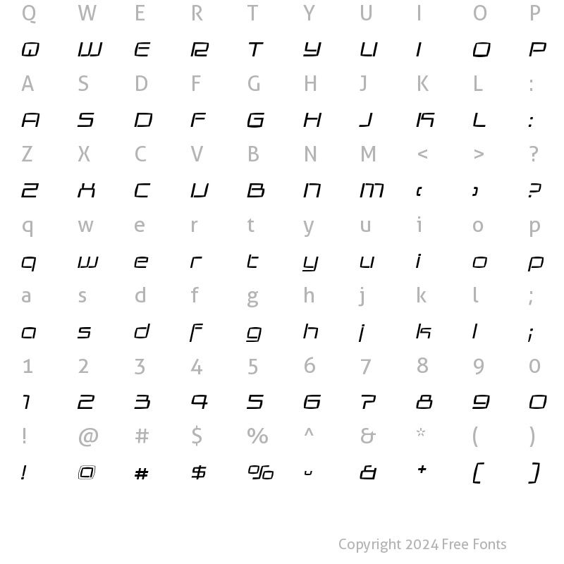 Character Map of Galaxie Light Italic