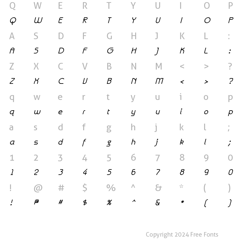 Character Map of Galexica Bold Italic