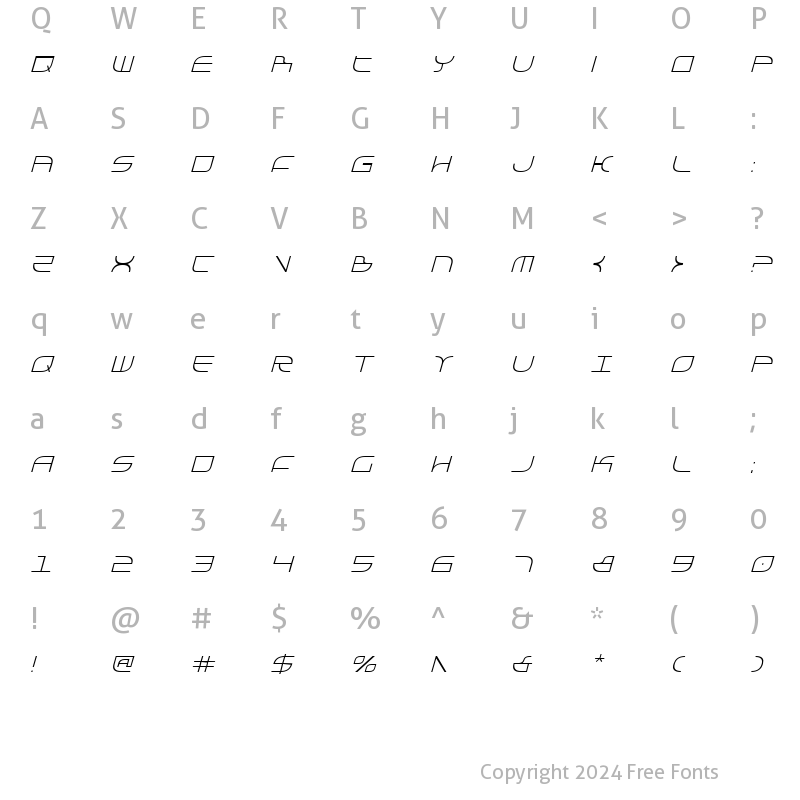 Character Map of Galga Condensed Italic Condensed Italic