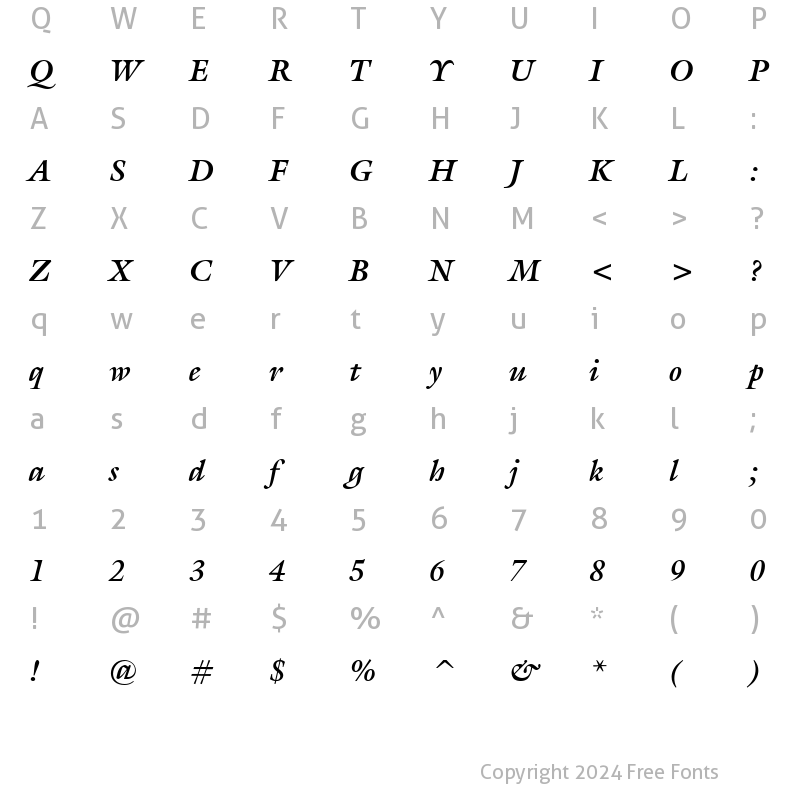 Character Map of Gallery Bold Italic