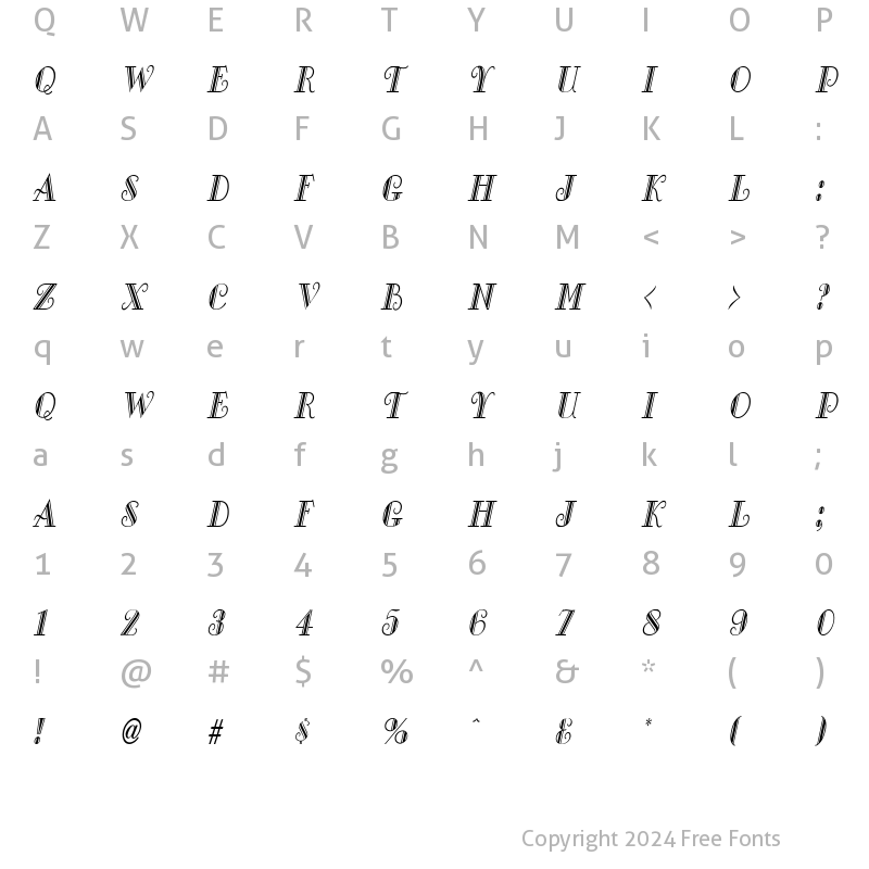 Character Map of Gallery Condensed Italic