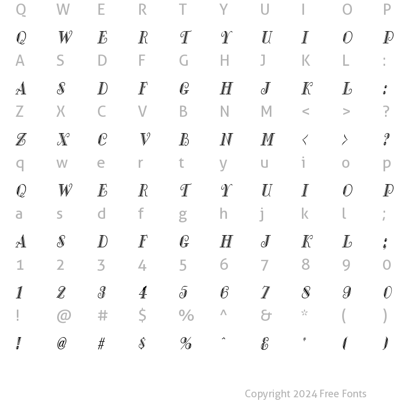 Character Map of Gallery-Condensed Italic