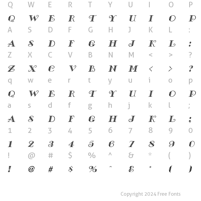 Character Map of Gallery Italic
