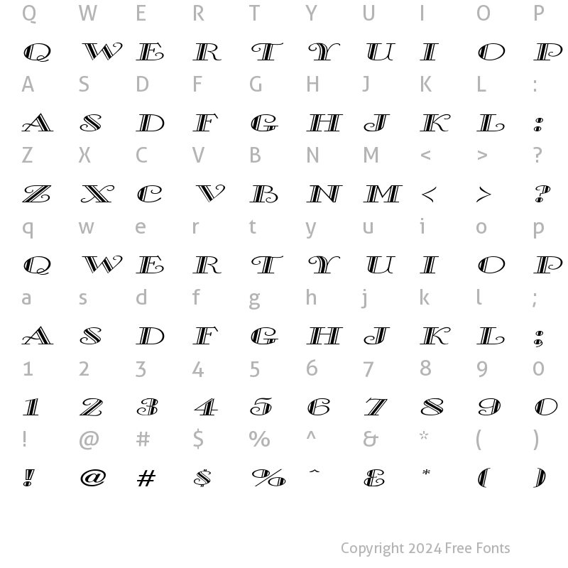 Character Map of Gallery Wide Italic