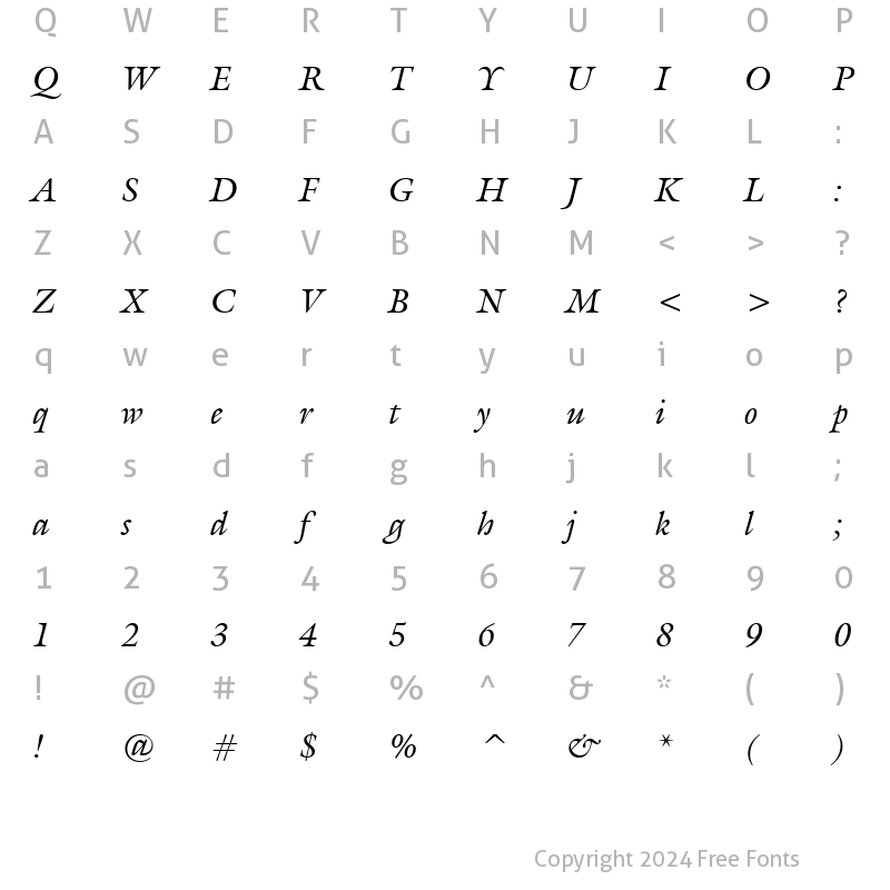 Character Map of Galliard BT Italic