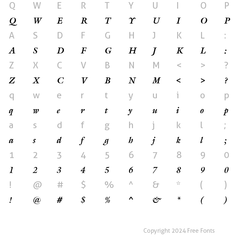 Character Map of Galliard EF Bold Italic Regular