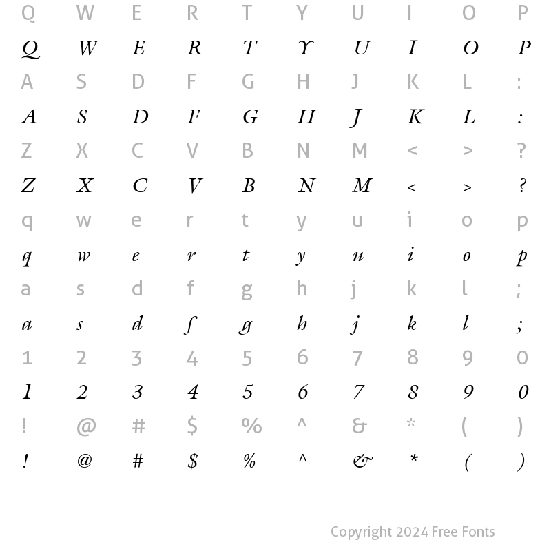 Character Map of Galliard LT Italic