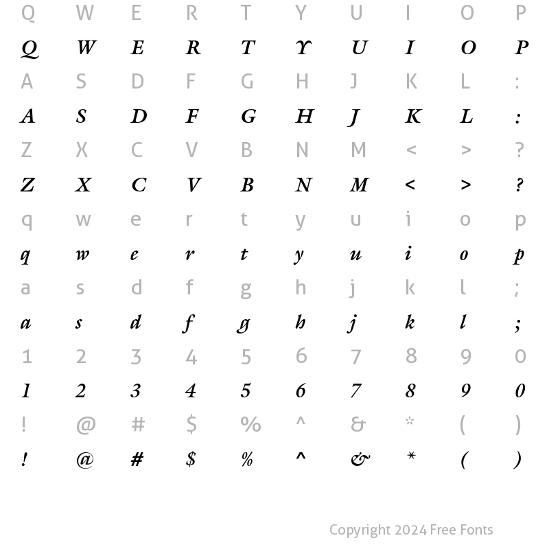 Character Map of GalliardEF-BoldItalic Regular