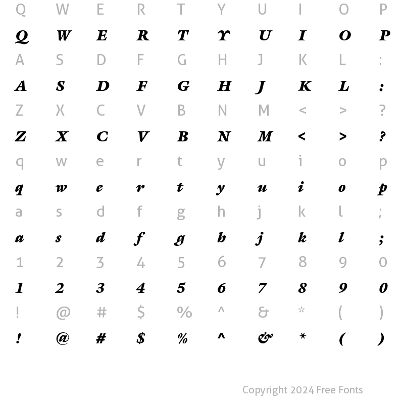 Character Map of GalliardEF-UltraItalic Regular